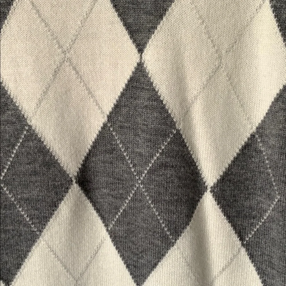 Banana Republic Argyle Diamond Sweater Vest V Neck Large Gray White‎ Cotton Wool